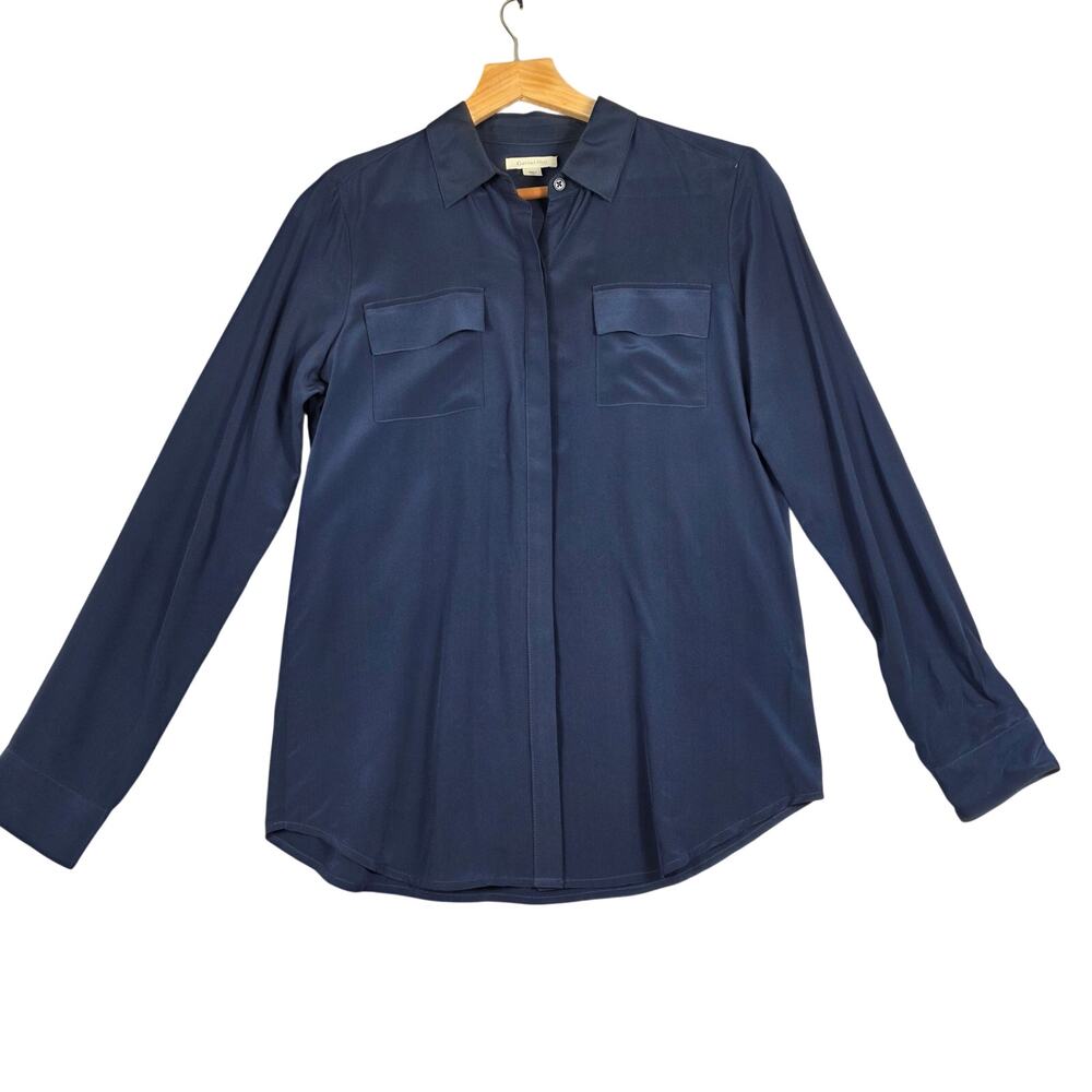 Garnet Hill 100% Silk Naby Button Down Blouse
